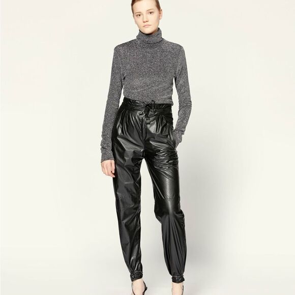 Isabel Marant Black Leather Tie High Waisted Pants NWT - Picture 1 of 14
